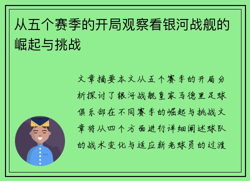 从五个赛季的开局观察看银河战舰的崛起与挑战